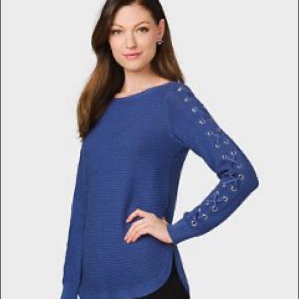 Periwinkle Indigo Blue Lace Up sleeve knit sweater🧵